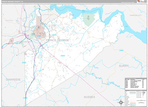 Prince George County, VA Wall Map